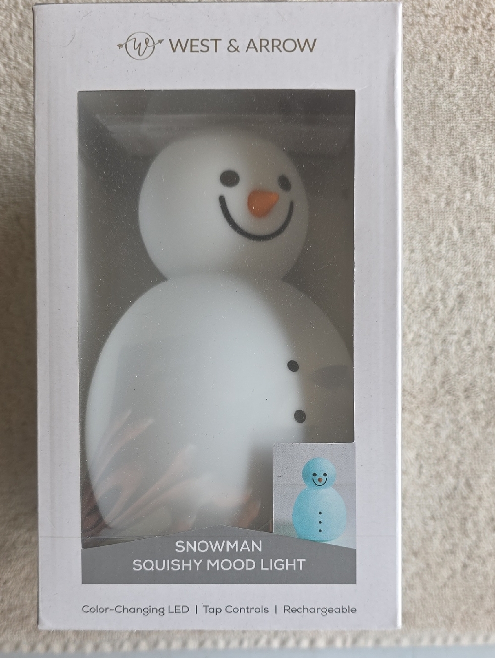West & Arrow Snowman Squishy Mood Light - White with Orange Nose